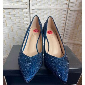 Nicole Miller Royal Blue Sequin & Crystal Pointed-Toe Heels